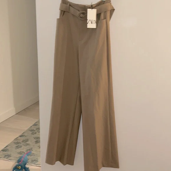 BNWT ZARA TAN BELTED PANTS/ S❤️ - Picture 8 of 8